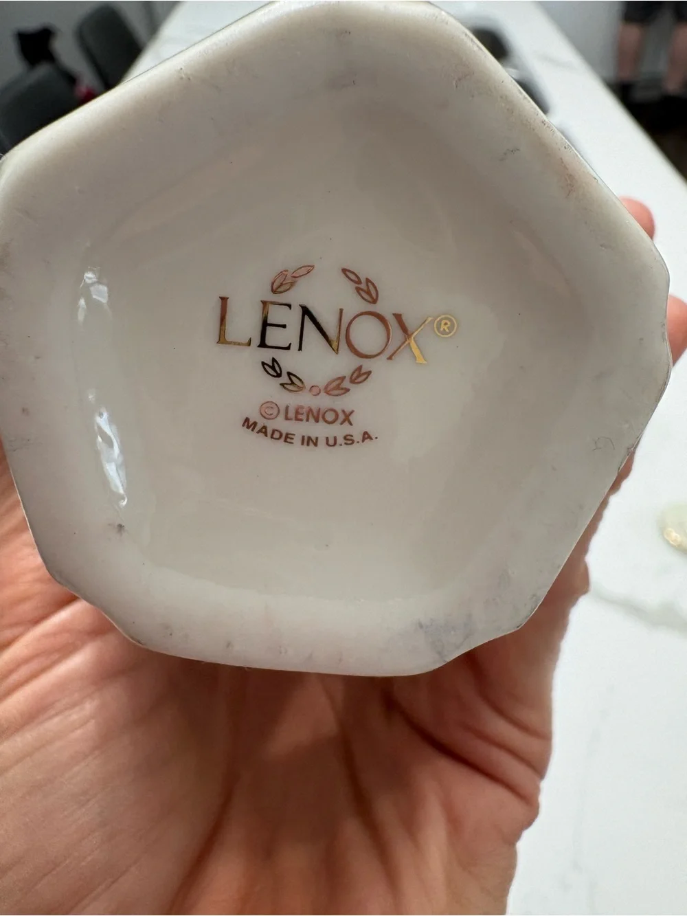 Lenox Cream Ceramic Vase with Gold Trim and Cutout Heart Motif